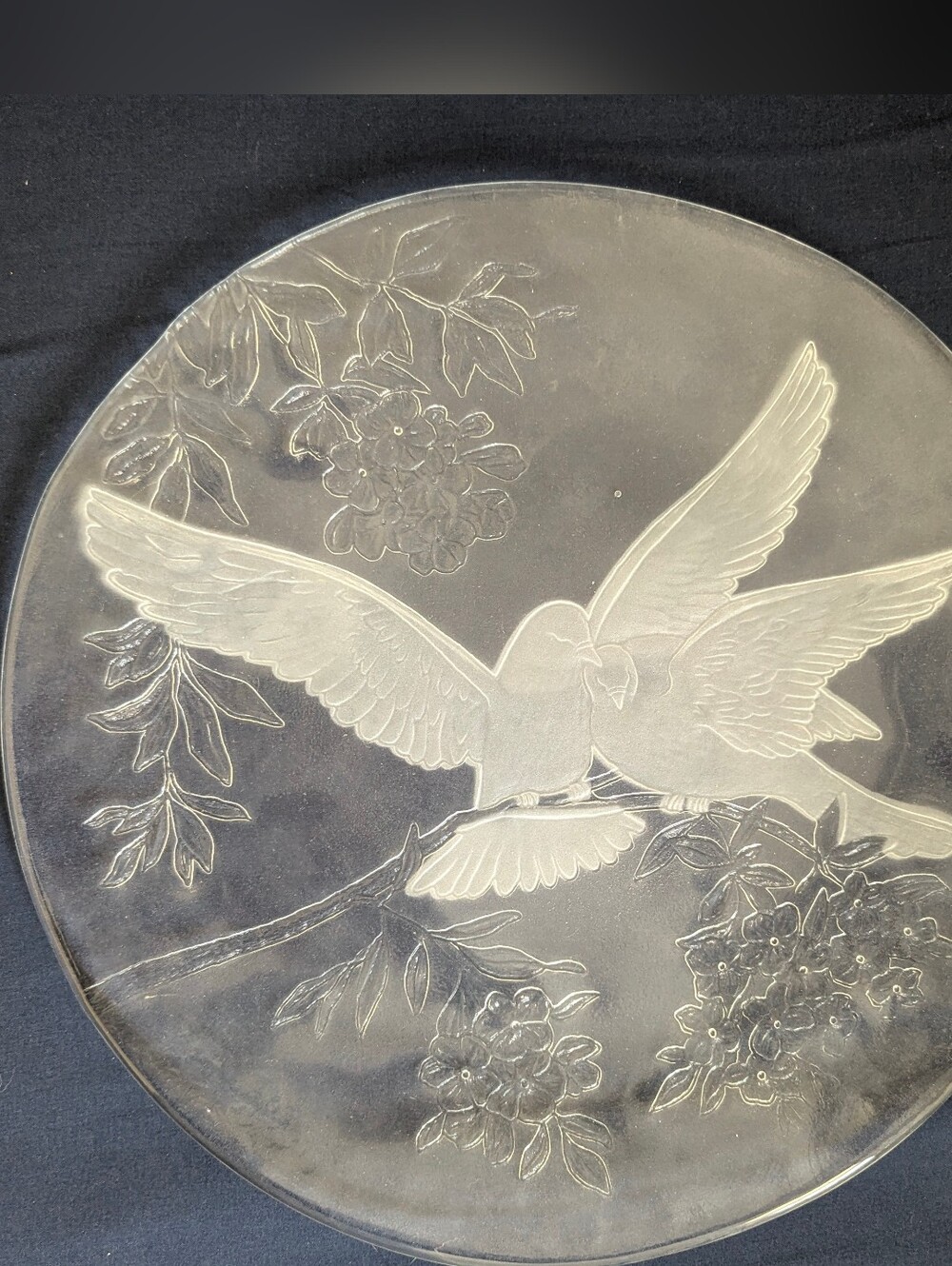Vintage L.E. Smith Glass "Love Doves" Crystal Plate